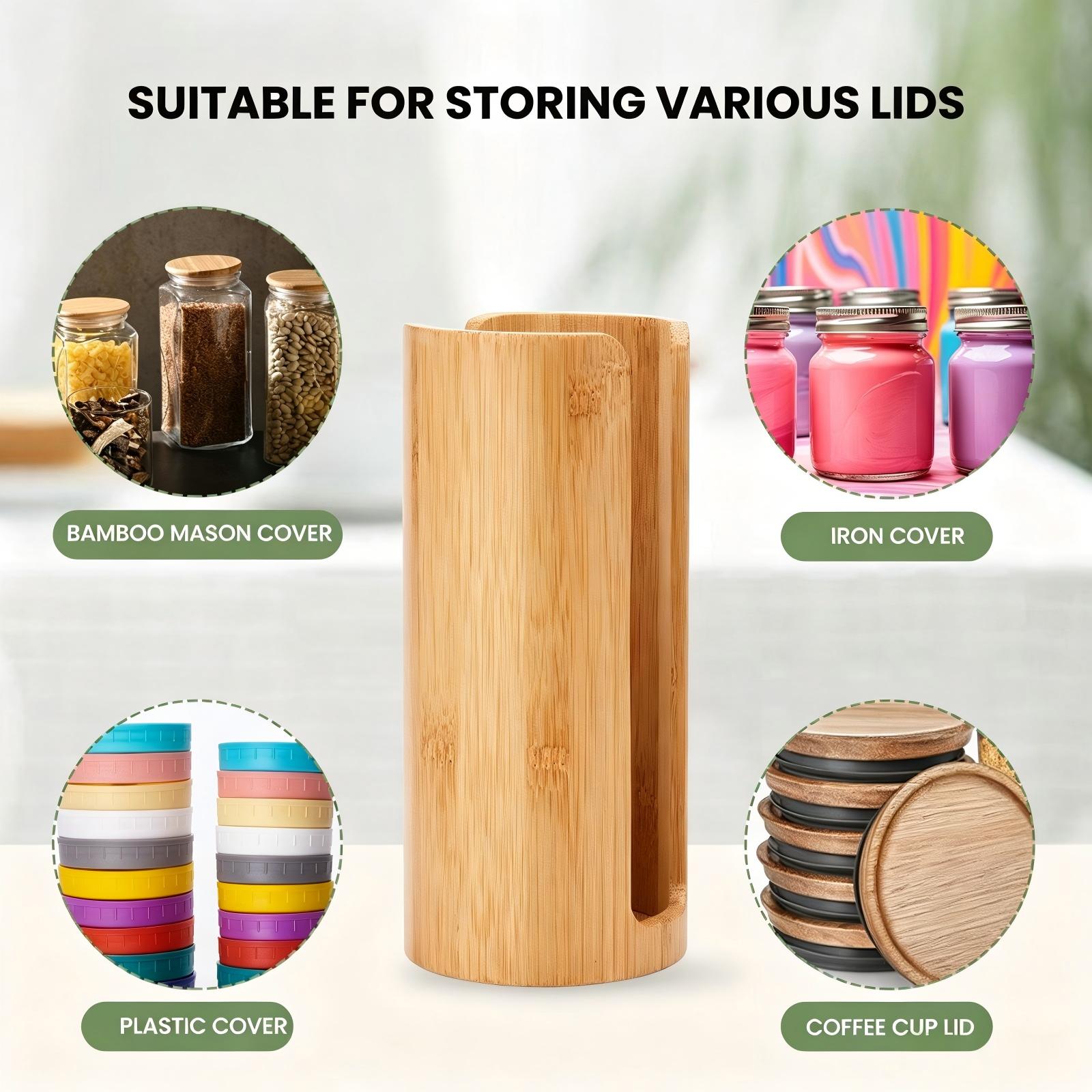 2 Pack Bamboo Mason Jar Lid Organizer, Stackable Canning Lid Storage, Vertical Lid Holder for Wide & Regular Mouth