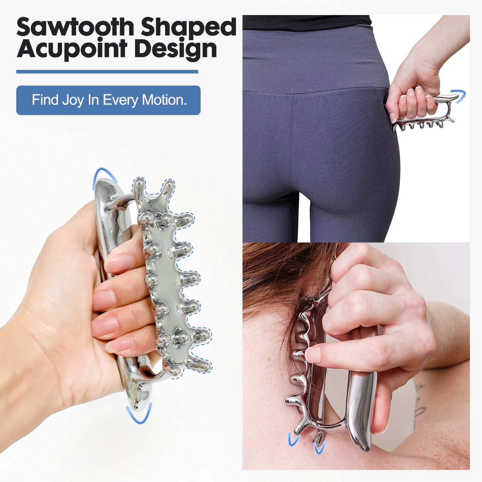 Fascia Massage Tool, Deep Tissue Muscle Scraper for Myofascial Release, Stainless Steel Pressure Point Blaster for Pain Relief & Lymphatic Drainage