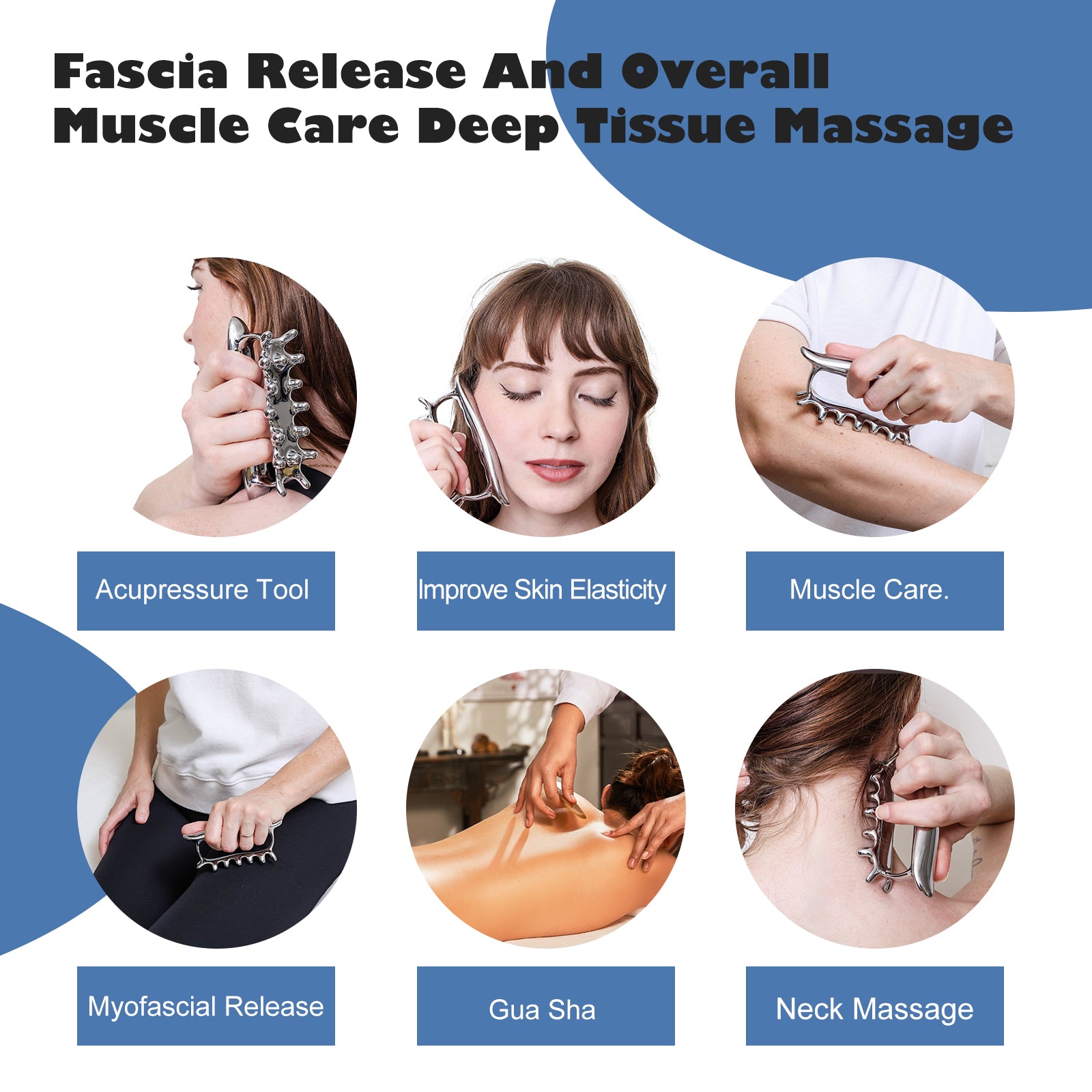 Fascia Massage Tool, Deep Tissue Muscle Scraper for Myofascial Release, Stainless Steel Pressure Point Blaster for Pain Relief & Lymphatic Drainage