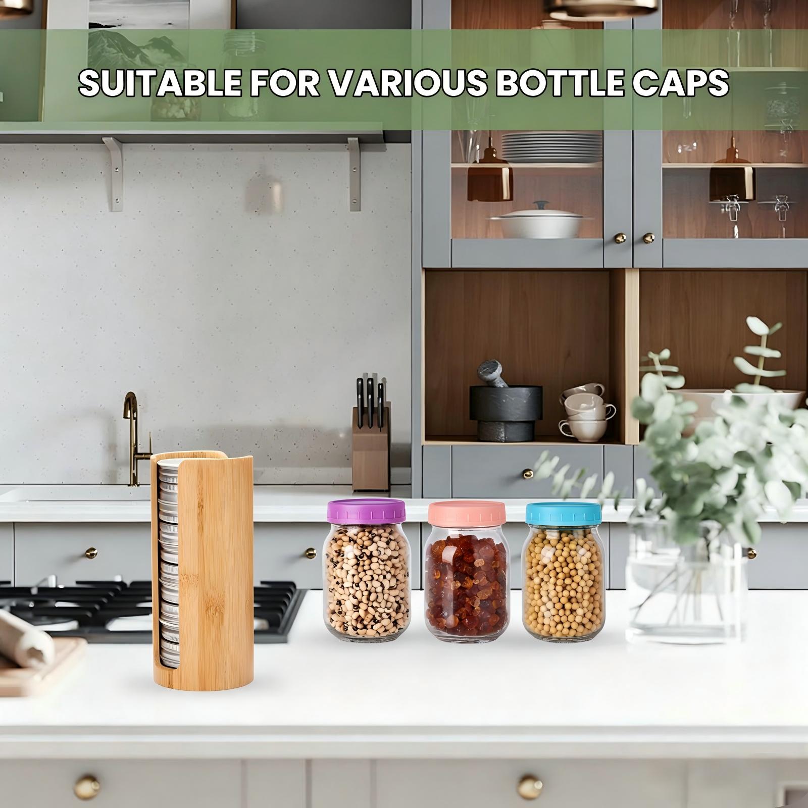 2 Pack Bamboo Mason Jar Lid Organizer, Stackable Canning Lid Storage, Vertical Lid Holder for Wide & Regular Mouth