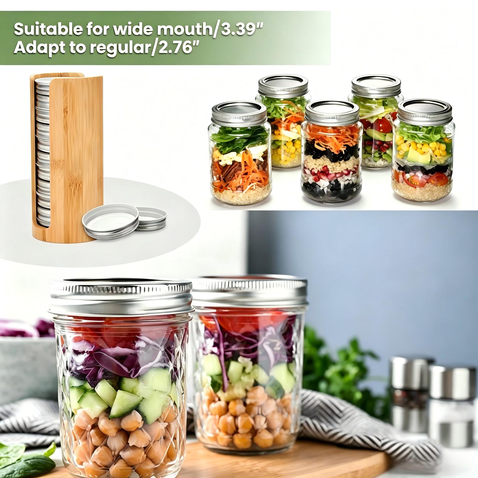 2 Pack Bamboo Mason Jar Lid Organizer, Stackable Canning Lid Storage, Vertical Lid Holder for Wide & Regular Mouth